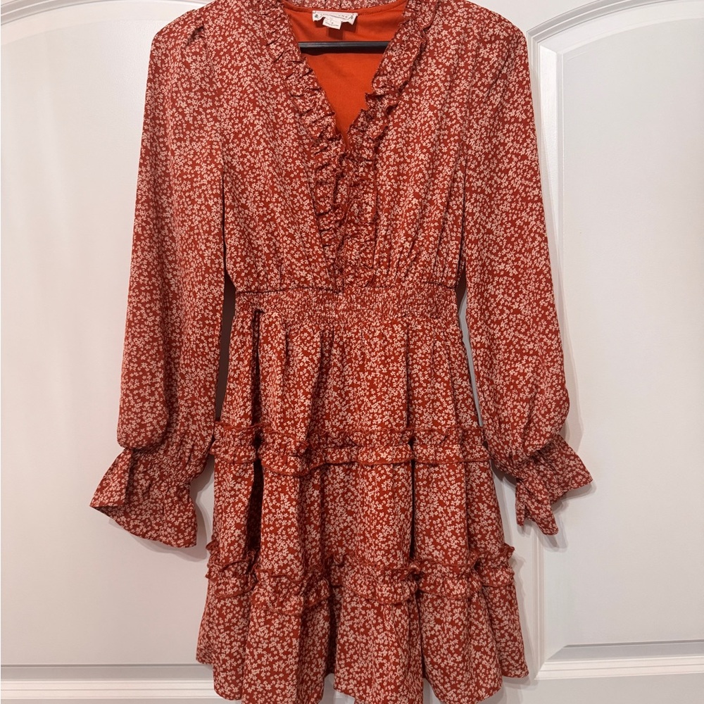 Loveriche Rust/Terracotta Ruffled Dress. Size Small